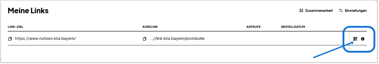 Screenshot der Funktion "QR-Code erstellen" über das Symbol QR-Code.